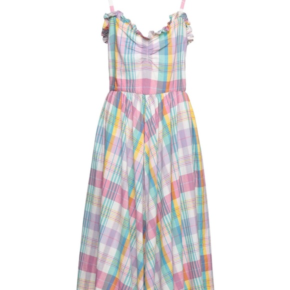 Polo Ralph Lauren Madras Day Dress Ruffle Pastel Spring Colors Midi Sundress 10 - Picture 2 of 14